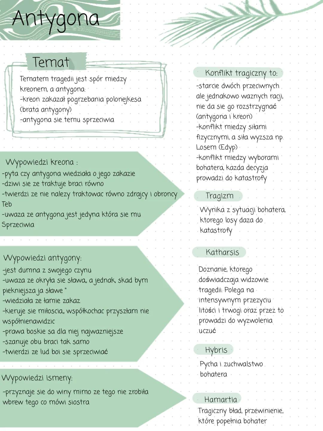 Antygona
Temat
Tematem tragedii jest spór miedzy
kreonem, a antygona:
-kreon zakazał pogrzebania polonejkesa
(brata antygony)
-antygona sie 