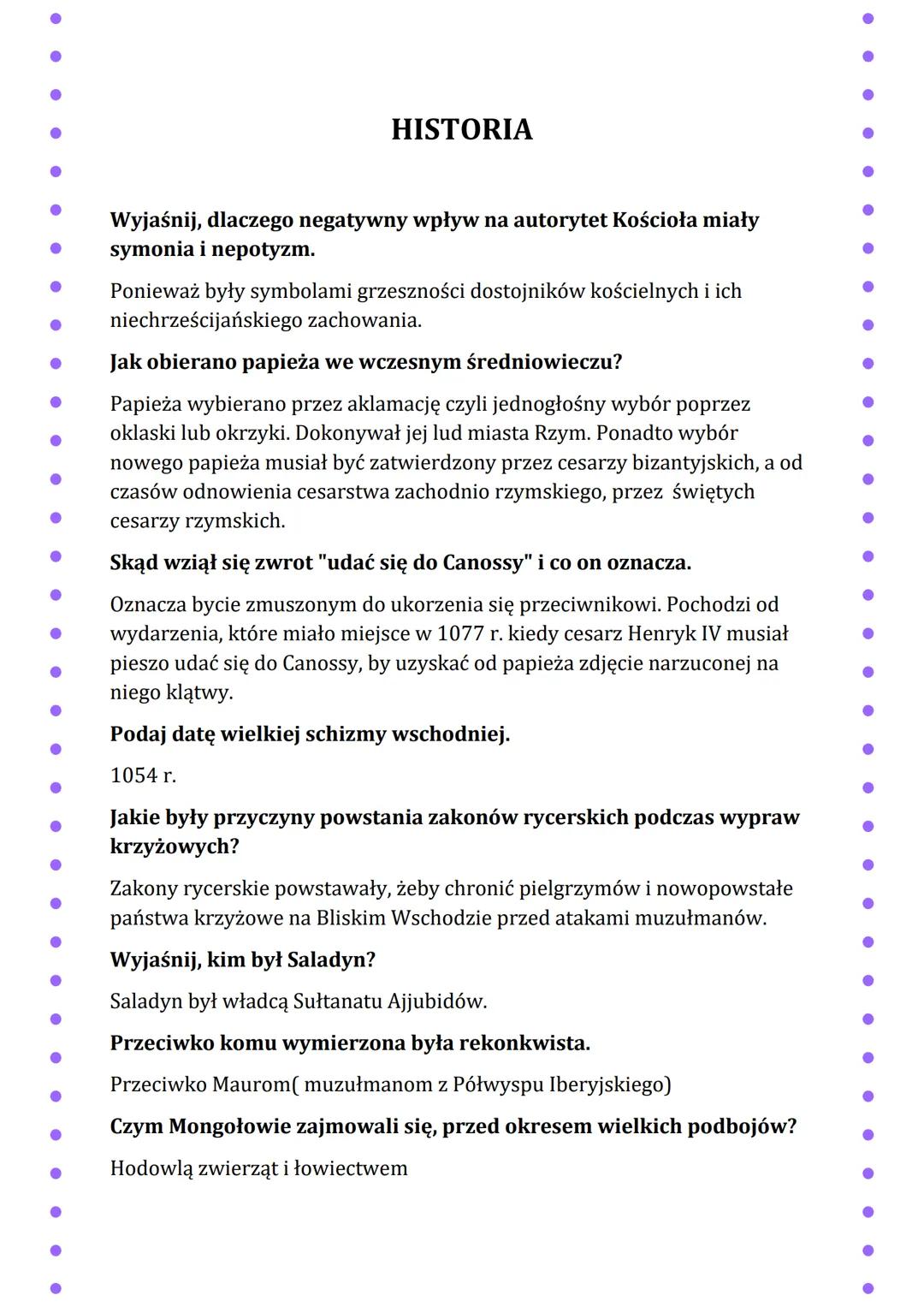 HISTORIA
Wyjaśnij, dlaczego negatywny wpływ na autorytet Kościoła miały
symonia i nepotyzm.
Ponieważ były symbolami grzeszności dostojników 