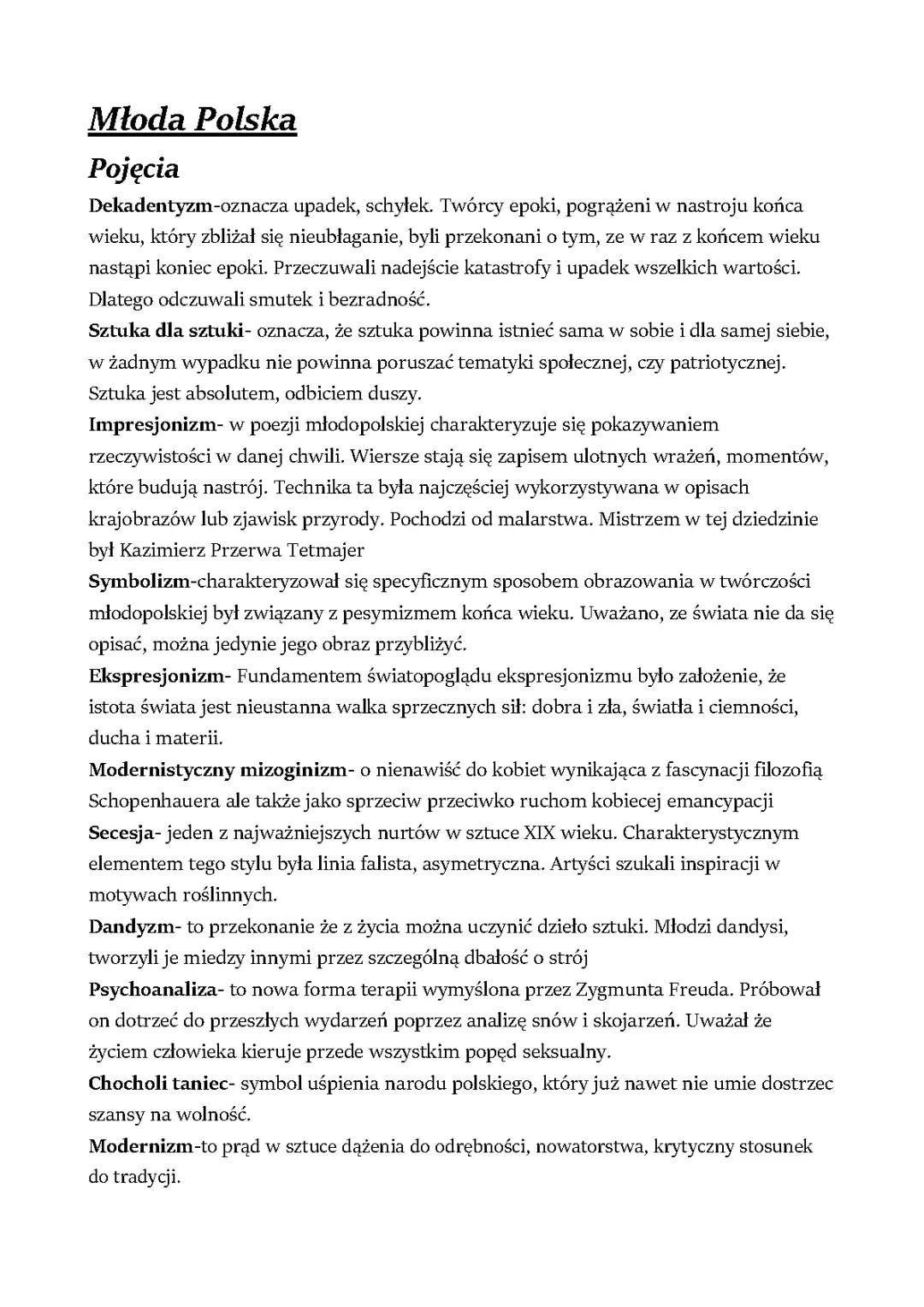 Młoda polska pojęcia 