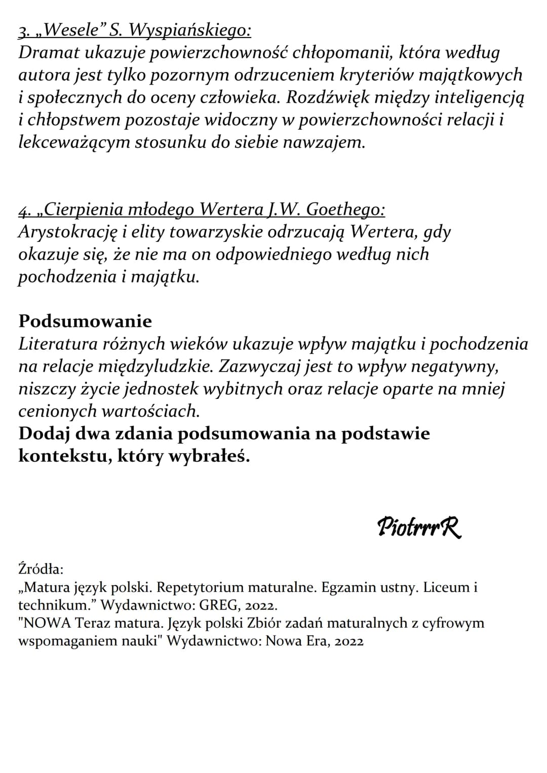 Jaką rolę odgrywa majątek i pochodzenie
w relacjach międzyludzkich?
Omów zagadnienie na podstawie Lalki Bolesława Prusa. W
swojej odpowiedzi
