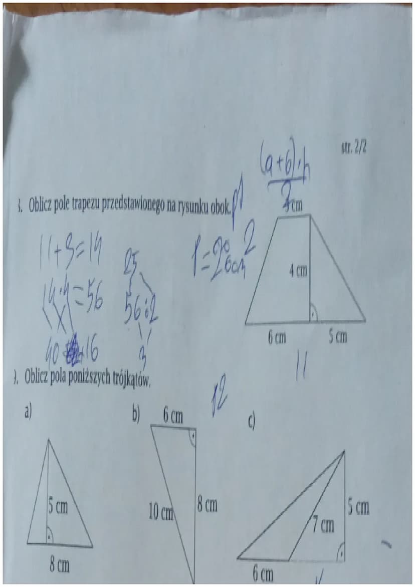 Ž
7
Klasa 6. Pola wielokątów
1. Pole równoległoboku przedstawionego na rysunku
wynosi:
A. 20 cm²
28 cm²
Vo
6. Fa Przybylska
Imię i nazwisko
