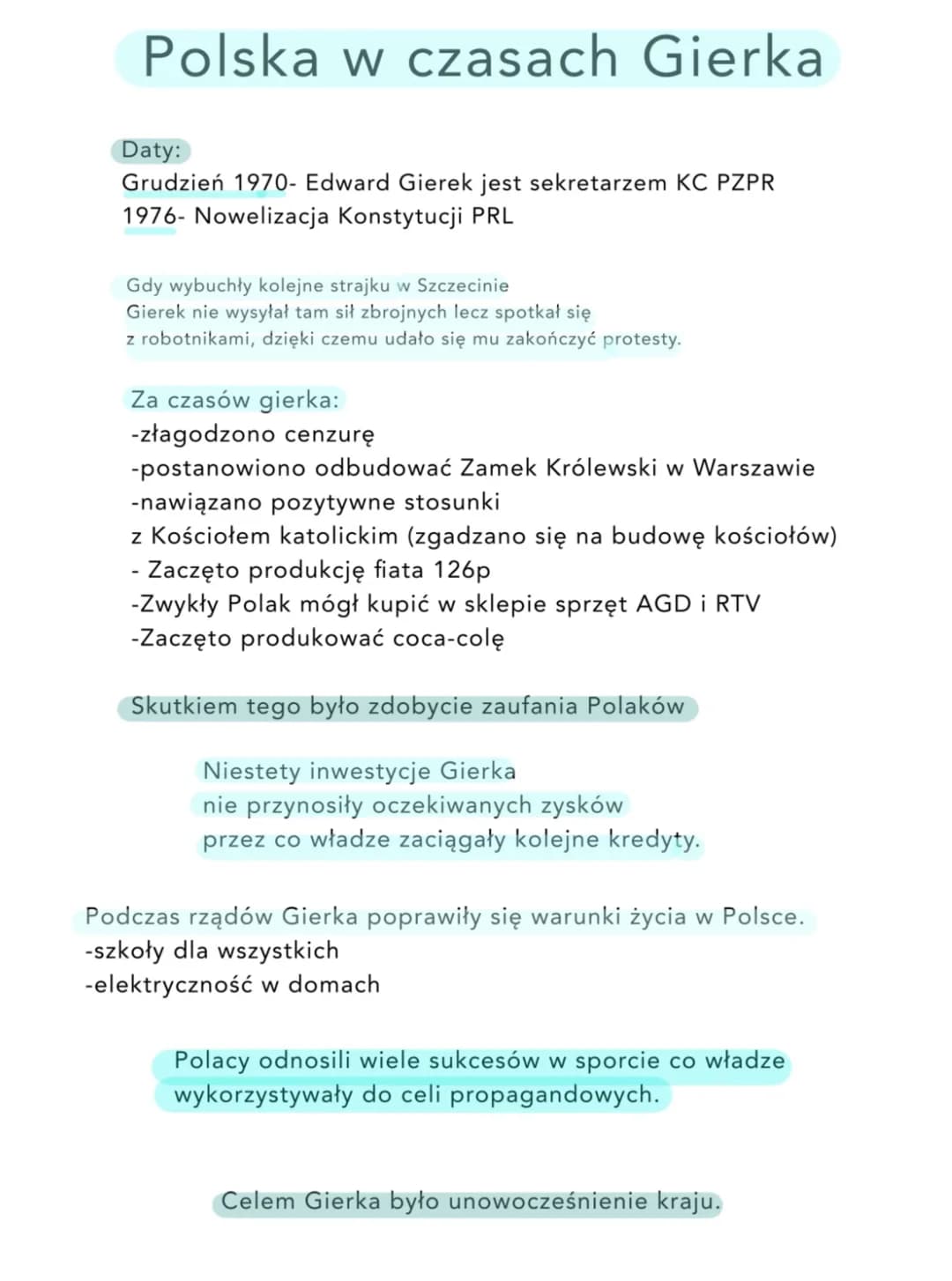 Polska w czasach Gierka - Klasa 8: Notatka o rządach Edwarda Gierka
