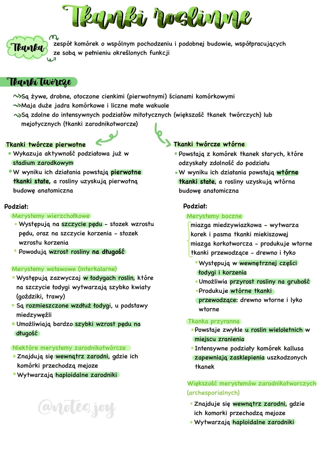 Tkanka
Tkanki roslinne
zespół komórek o wspólnym pochodzeniu i podobnej budowie, współpracujących
ze sobą w pełnieniu określonych funkcji
Tk