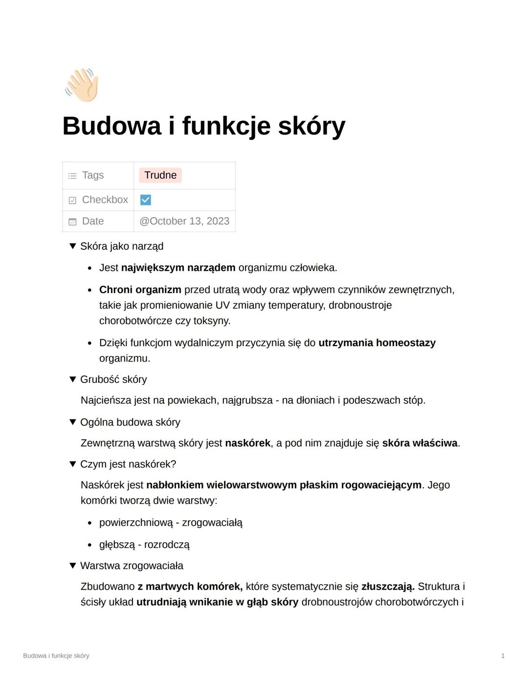 Budowa i funkcje skóry
Tags
Checkbox
Date
▾ Skóra jako narząd
• Jest największym narządem organizmu człowieka.
• Chroni organizm przed utrat