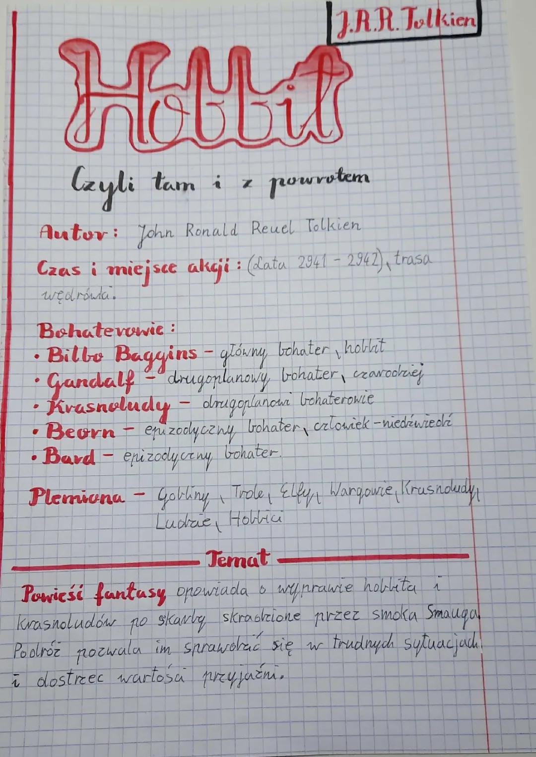 Hobbit, czyli tam i z powrotem - Pełna Notatka