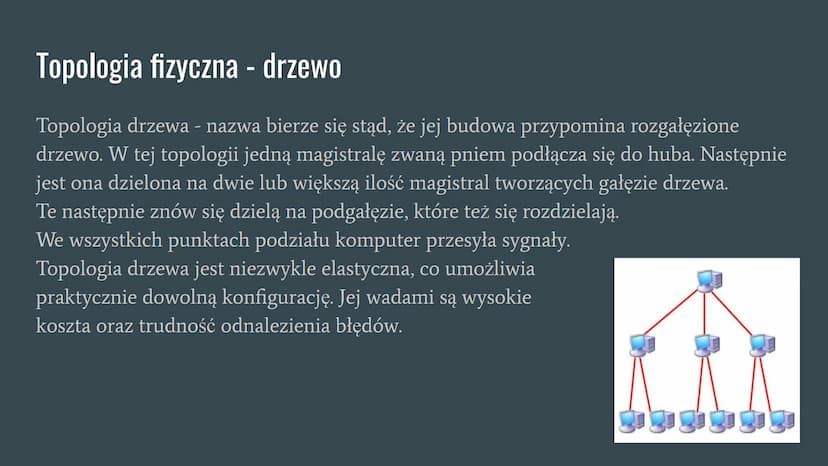 Topologia sieci komputerowej Co to jest topologia sieci komputerowej?
Topologia sieci jest schematycznym opisem układu fizycznych i logiczny