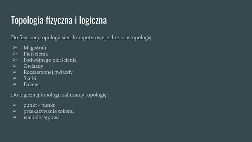 Topologia sieci komputerowej Co to jest topologia sieci komputerowej?
Topologia sieci jest schematycznym opisem układu fizycznych i logiczny