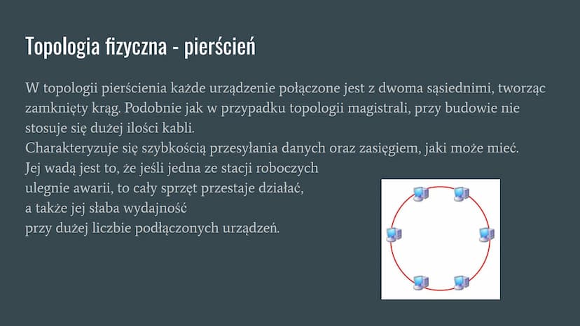 Topologia sieci komputerowej Co to jest topologia sieci komputerowej?
Topologia sieci jest schematycznym opisem układu fizycznych i logiczny