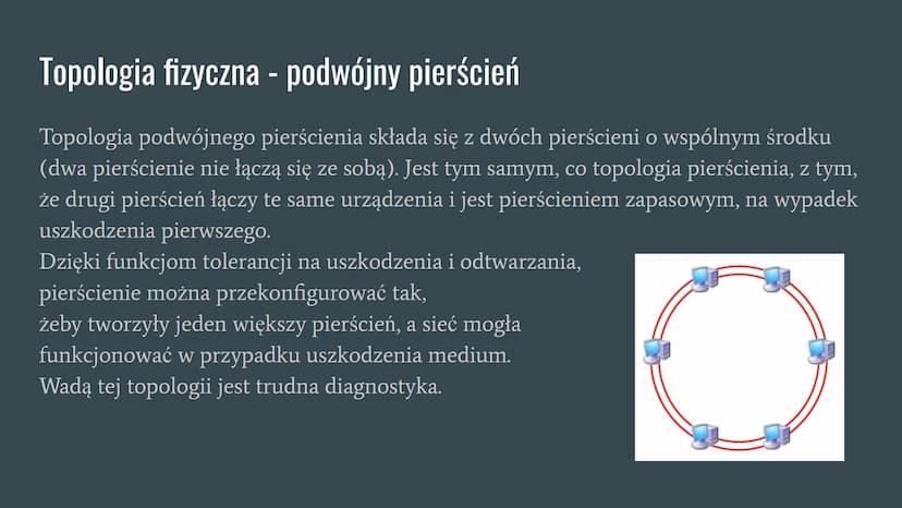 Topologia sieci komputerowej Co to jest topologia sieci komputerowej?
Topologia sieci jest schematycznym opisem układu fizycznych i logiczny