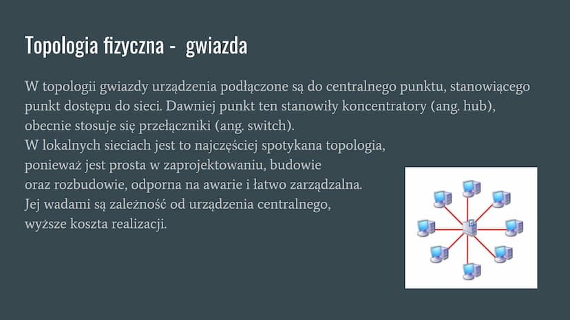 Topologia sieci komputerowej Co to jest topologia sieci komputerowej?
Topologia sieci jest schematycznym opisem układu fizycznych i logiczny