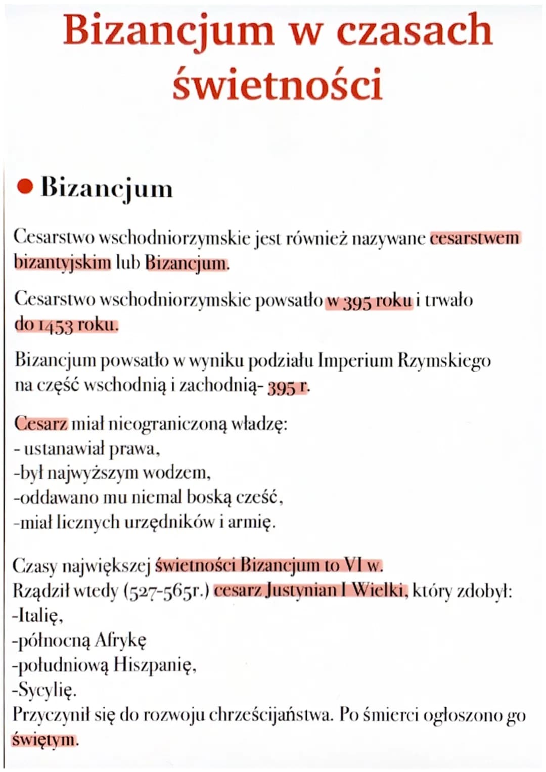 Bizancjum w czasach
świetności
Bizancjum
Cesarstwo wschodniorzymskie jest również nazywane cesarstwem
bizantyjskim lub Bizancjum.
Cesarstwo 