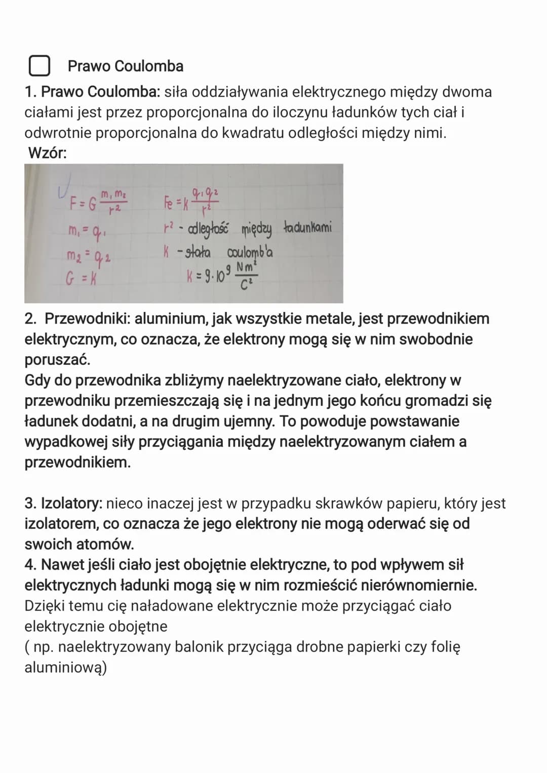 Ładunki elektryczne
1. Elektrostatyka to Dział fizyki zajmujący się zjawiskami związanymi z
oddziaływaniem ładunków elektrycznych i elektryz