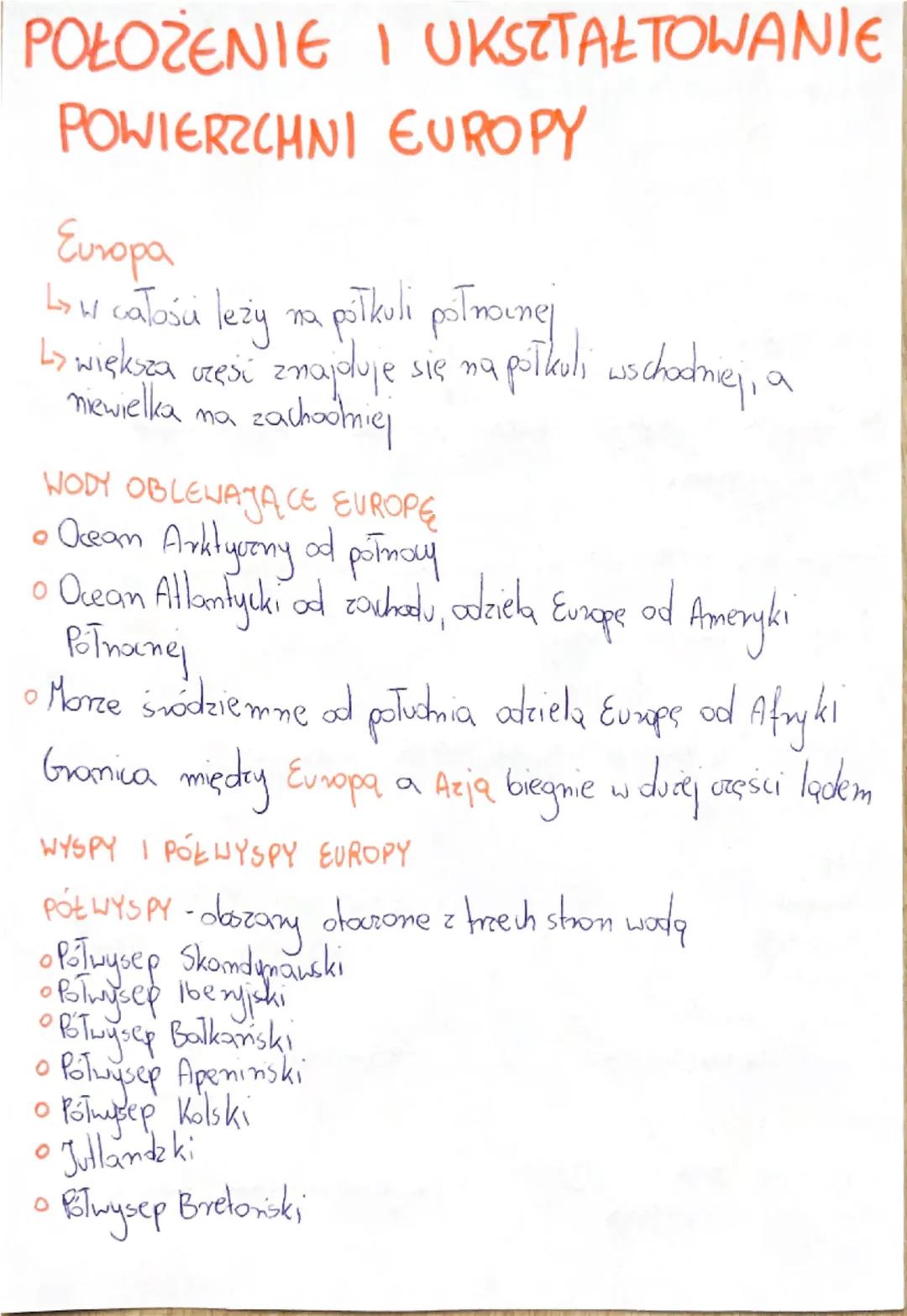 # POŁOŻENIE I UKSZTAŁTOWANIE
# POWIERZCHNI EUROPY

Europa

L↳ w całości leży na półkuli północnej

> większa uzęsi znajduje się na półkuli w