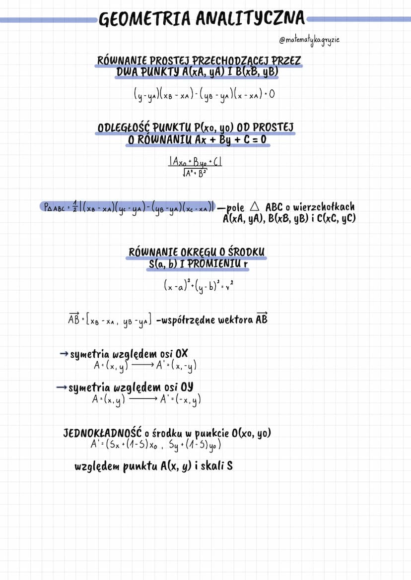 GEOMETRIA ANALITYCZNA
a = tgd
A(XA, YA)
ΧΑ,
a₁ = A₂
B(XB,0
(TABI = √(XB - XA) ² + (y₁ - y₁) ²¹ —długość odcinka
S=XA + XB
yay -środek odcink