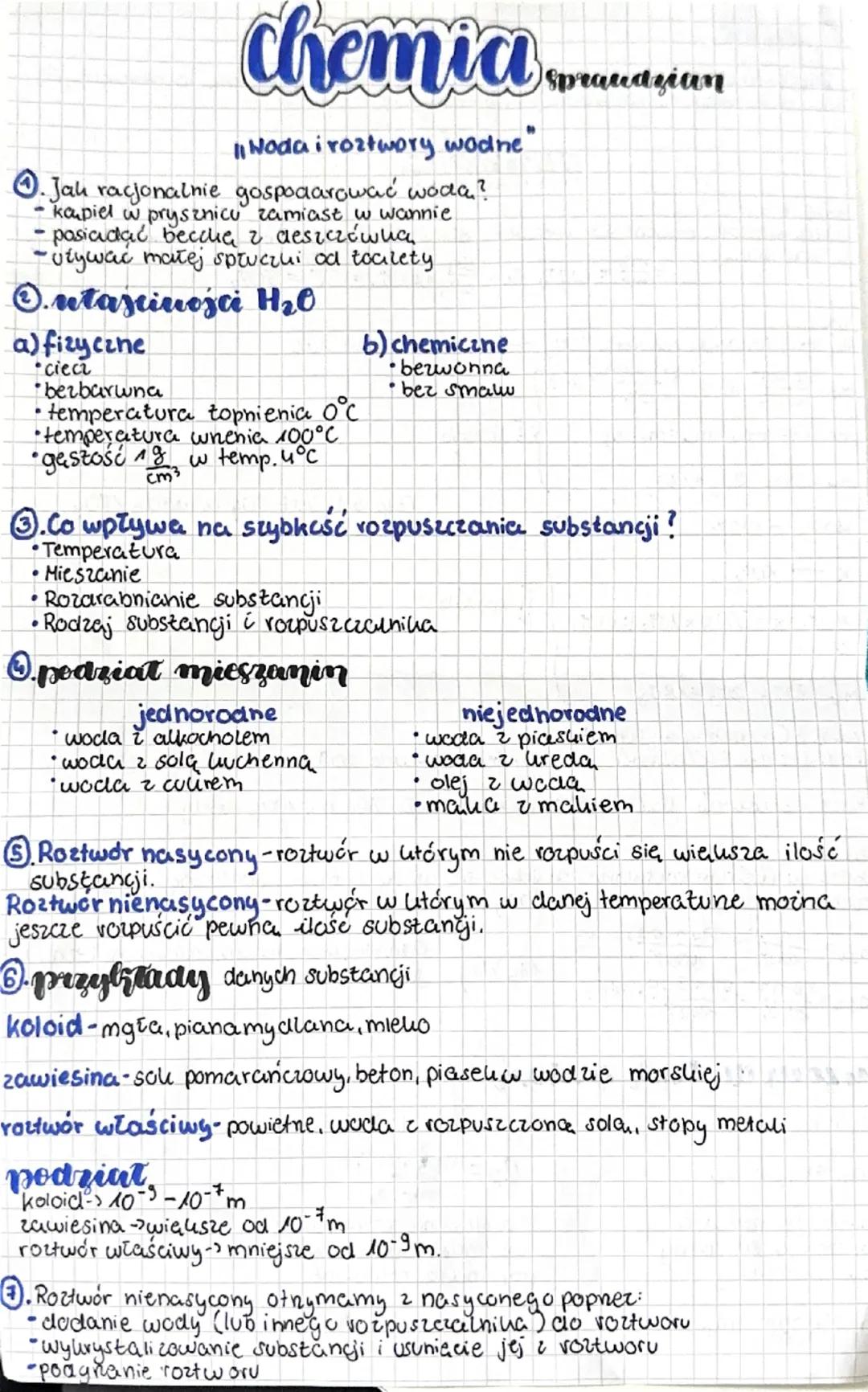 Woda i Roztwory Wodne – Notatka do Chemii Klasa 7