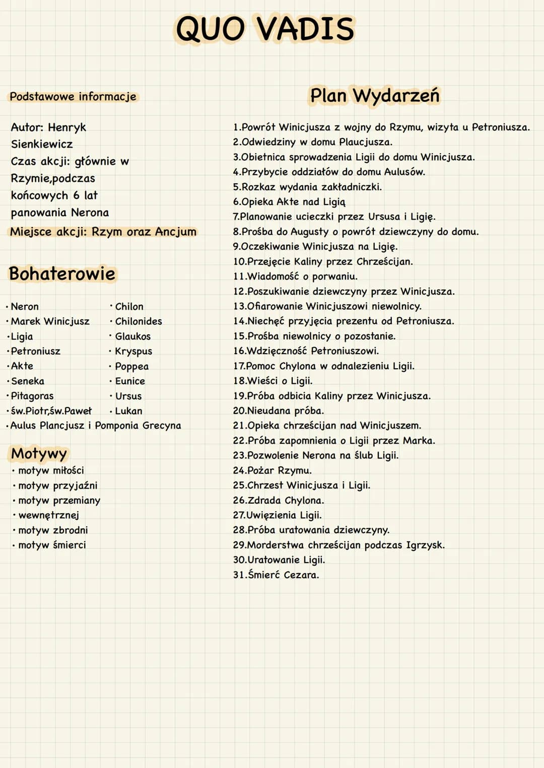 Podstawowe informacje
Autor: Henryk
Sienkiewicz
Czas akcji: głównie w
Rzymie,podczas
końcowych 6 lat
panowania Nerona
Miejsce akcji: Rzym or