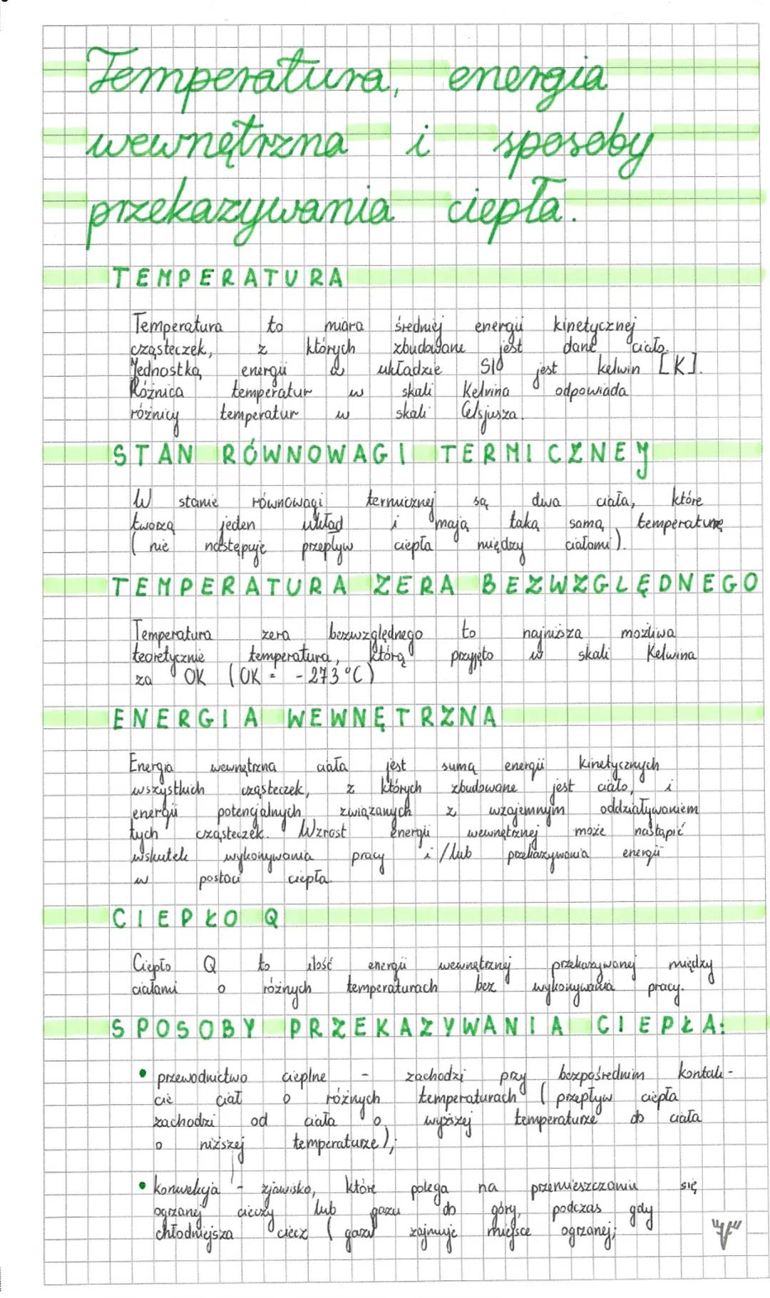 # Temperatura, energia
wewnętrzna i sposoby
przekazywania ciepła.

TEMPERATURA

Temperatura to miara średniej energi kinetycznej
cząsteczek,