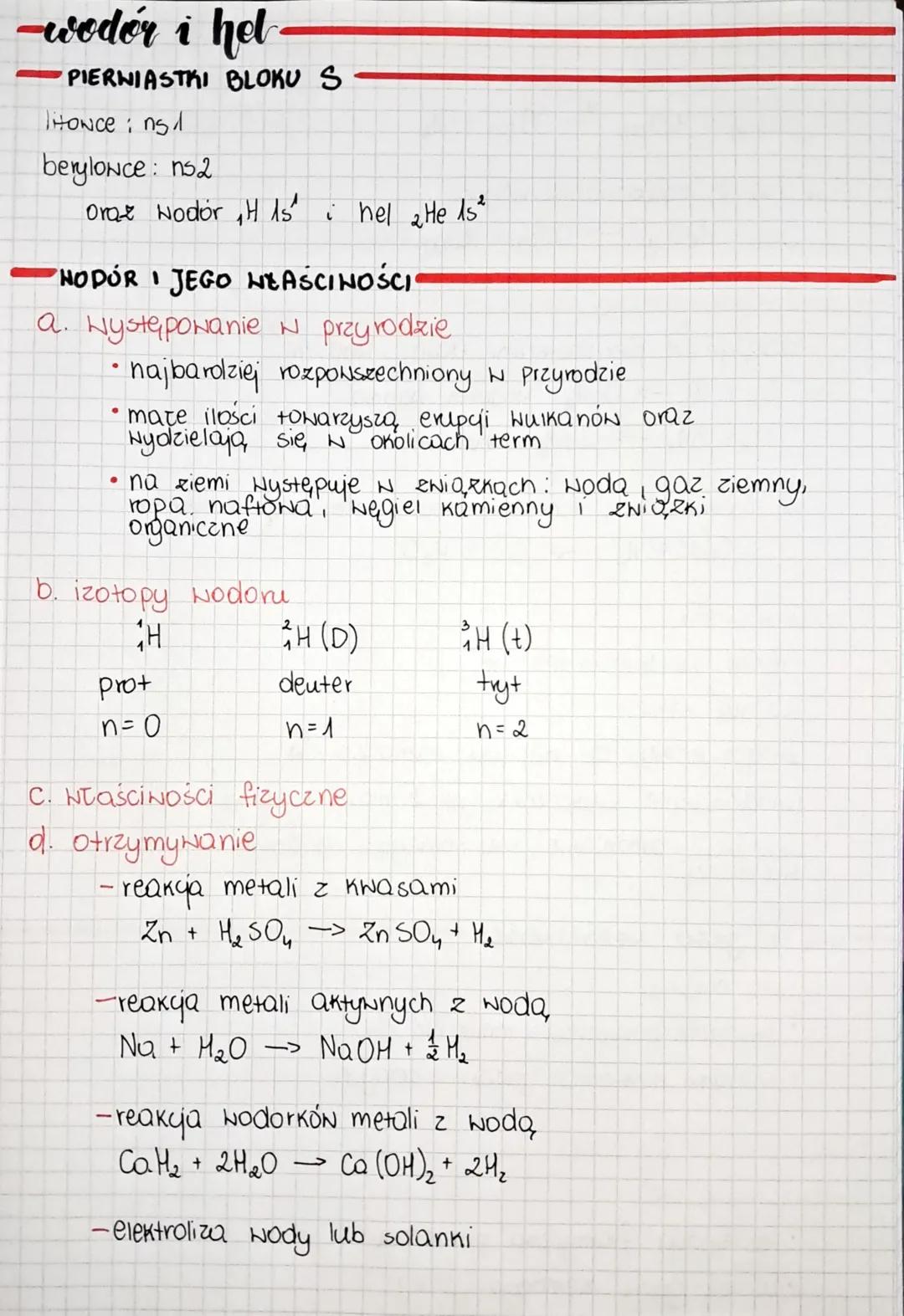 -weder i hel
PIERWIASTKI BLOKU S
litowce: ns1
berylonce: ns2
oraz wodor H 15" i hel 2 He 15²
HODOR JEGO NASCINOŚCI
a. Występowanie w przyrod