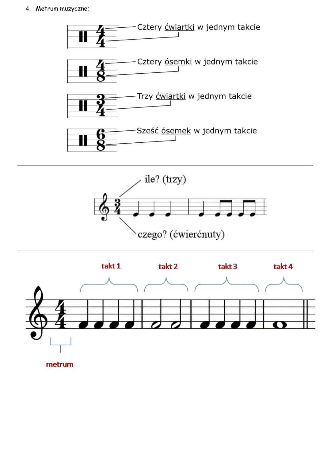 Muzyka
1. Gama - jest to 8 dźwięków kolejno po sobie następujących, przy czym 8 jest powtórzeniem 1.
●
●
●
●
cała nuta
półnuta
C1 leży na pi