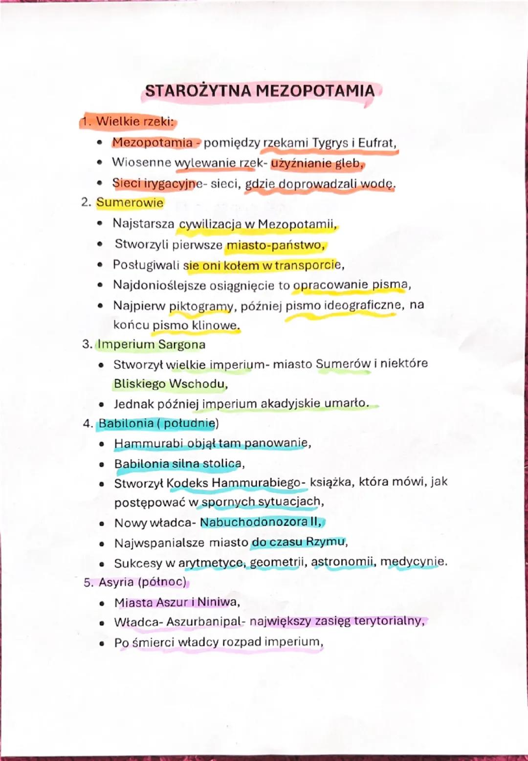 STAROŻYTNA MEZOPOTAMIA
1. Wielkie rzeki:
• Mezopotamia pomiędzy rzekami Tygrys i Eufrat,
Wiosenne wylewanie rzek- użyźnianie gleb,
• Sieci i