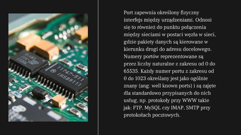PORTY
Aleksandra Charchut S
P
I
S
TRESC-
0-1
PORTY
1. Przydatne pojęcia
2. Definicja portu
3. Podział portów
4. Protokół DNS:
4.1. Definicja