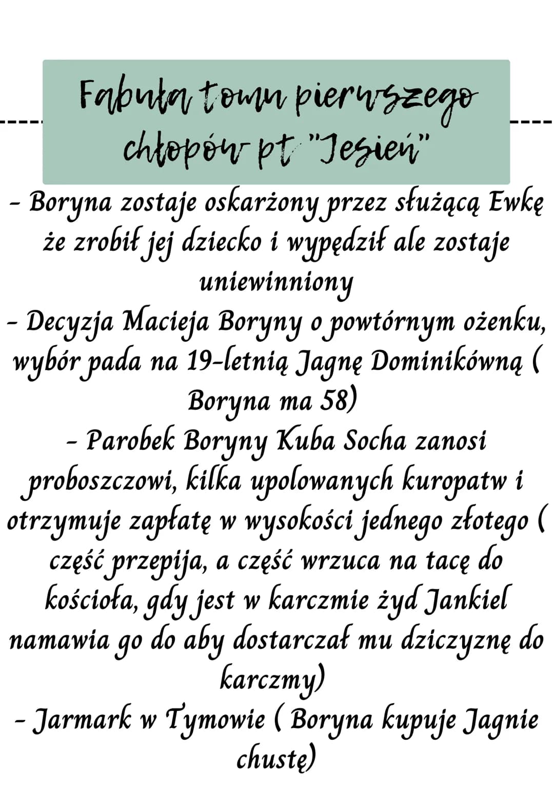 Chłopi
Fabuła town pierwszego chłopów
pt "Jesień"
Dalsze losy bohaterów
Stosunek chłopów do ziemi i pracy
zróżnicowanie wsi Lipce
zwyczaje i
