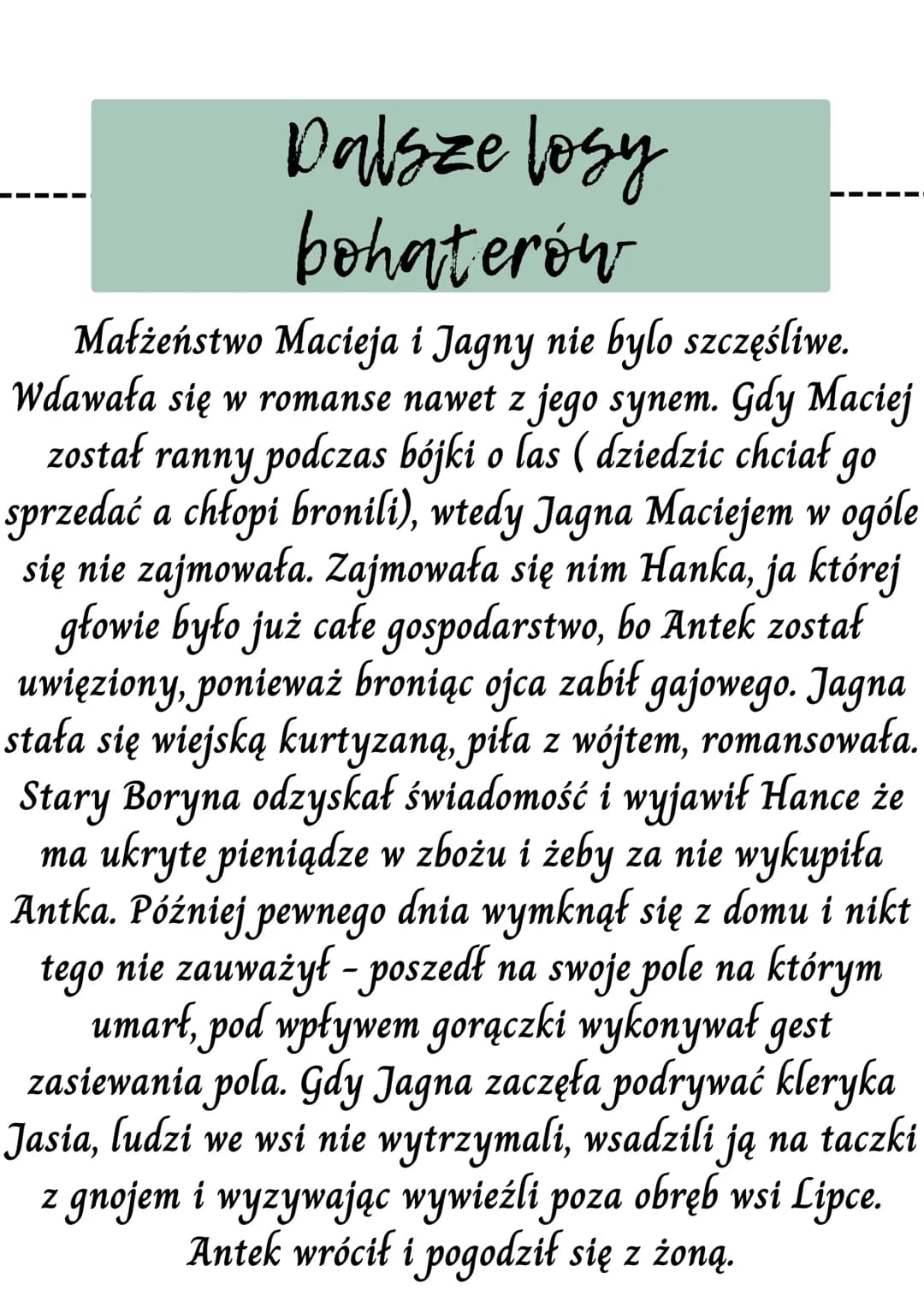 Chłopi
Fabuła town pierwszego chłopów
pt "Jesień"
Dalsze losy bohaterów
Stosunek chłopów do ziemi i pracy
zróżnicowanie wsi Lipce
zwyczaje i