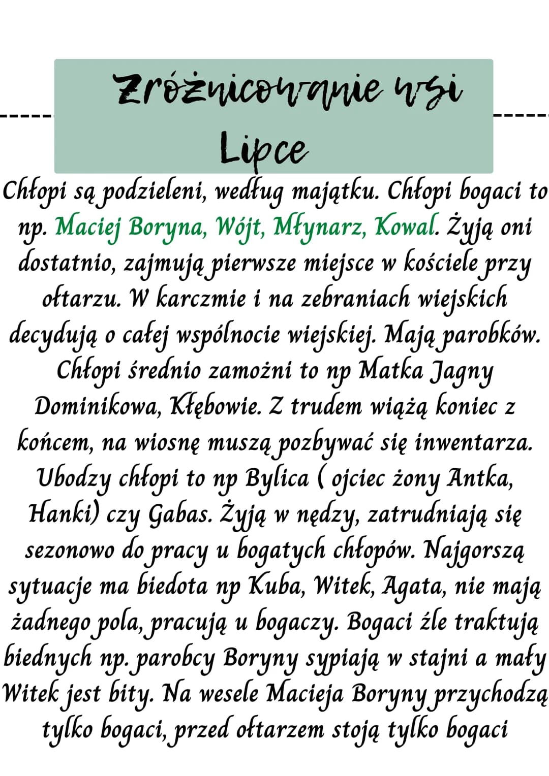 Chłopi
Fabuła town pierwszego chłopów
pt "Jesień"
Dalsze losy bohaterów
Stosunek chłopów do ziemi i pracy
zróżnicowanie wsi Lipce
zwyczaje i