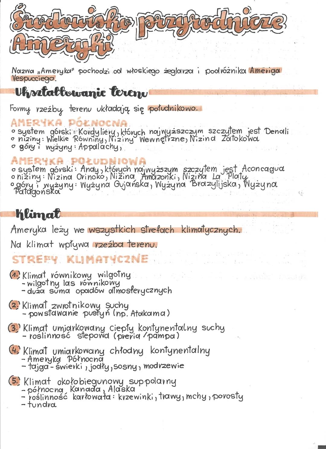 Środowisko przyrodnicze
Ameryhi
Nazwa "Ameryka" pochodzi od włoskiego żeglarza i podróżnika Ameriga
Vespucciega.
Vhształtowanie terenu
Formy