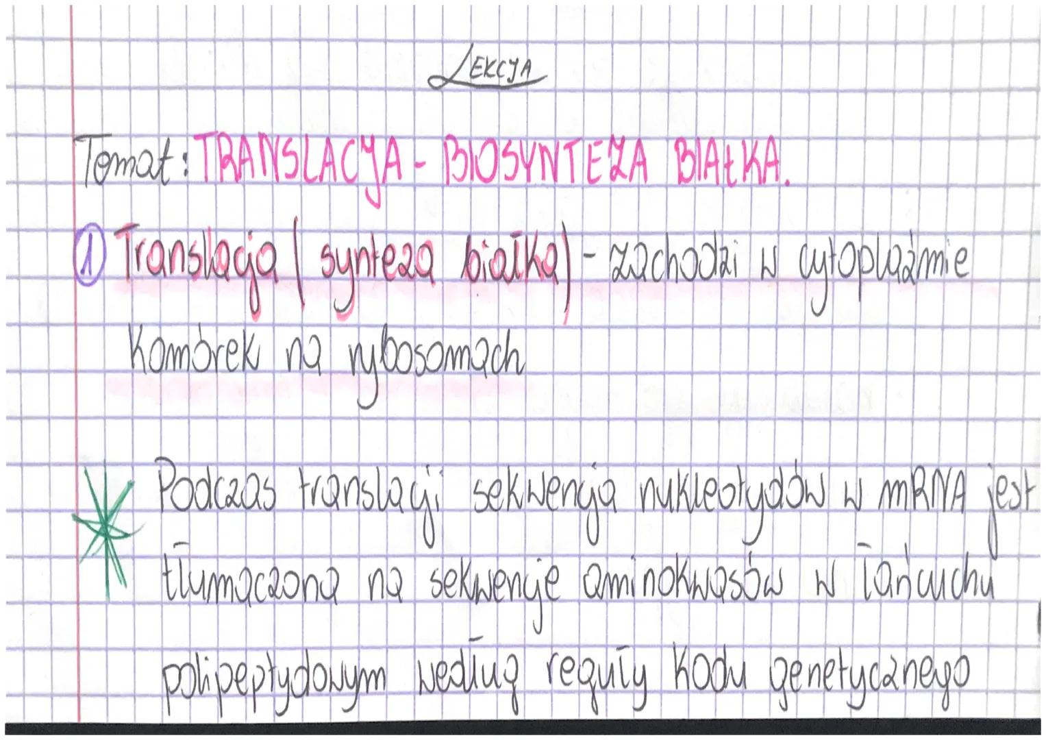Лексуд
Tomat : TRANSLACYA - BIOSYNTERA BIAŁKA
W
@ Translacja synteza białka - zachodai i cytoplasame
|
Kambrek na rybosomach.
Podczas transl