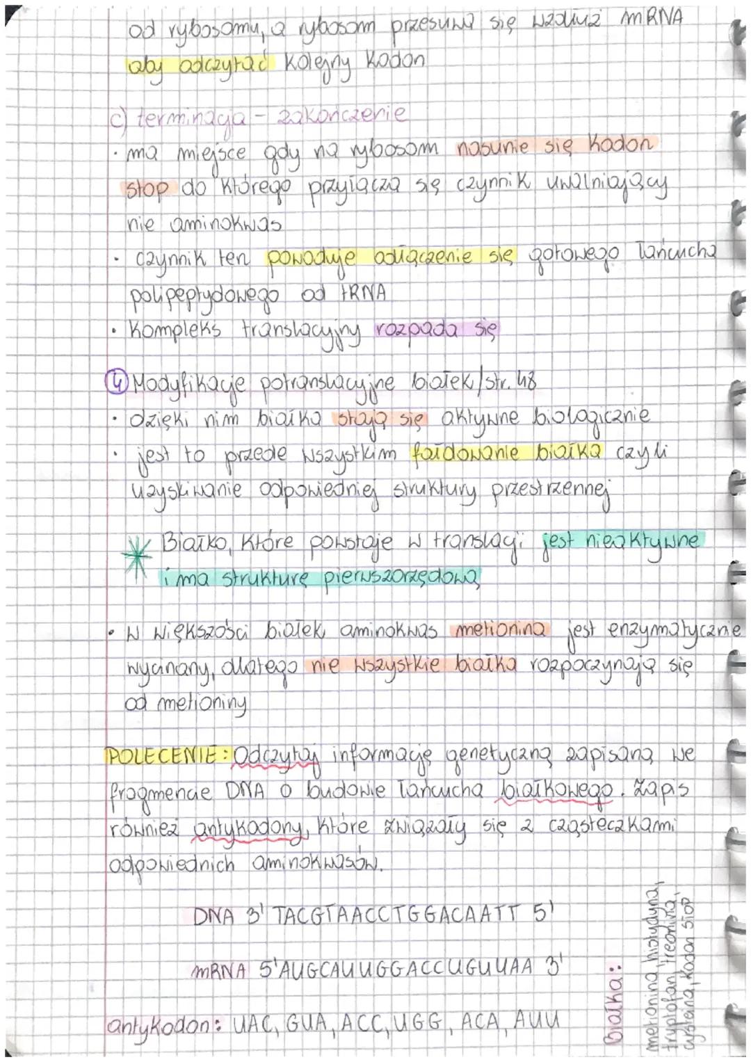 Лексуд
Tomat : TRANSLACYA - BIOSYNTERA BIAŁKA
W
@ Translacja synteza białka - zachodai i cytoplasame
|
Kambrek na rybosomach.
Podczas transl