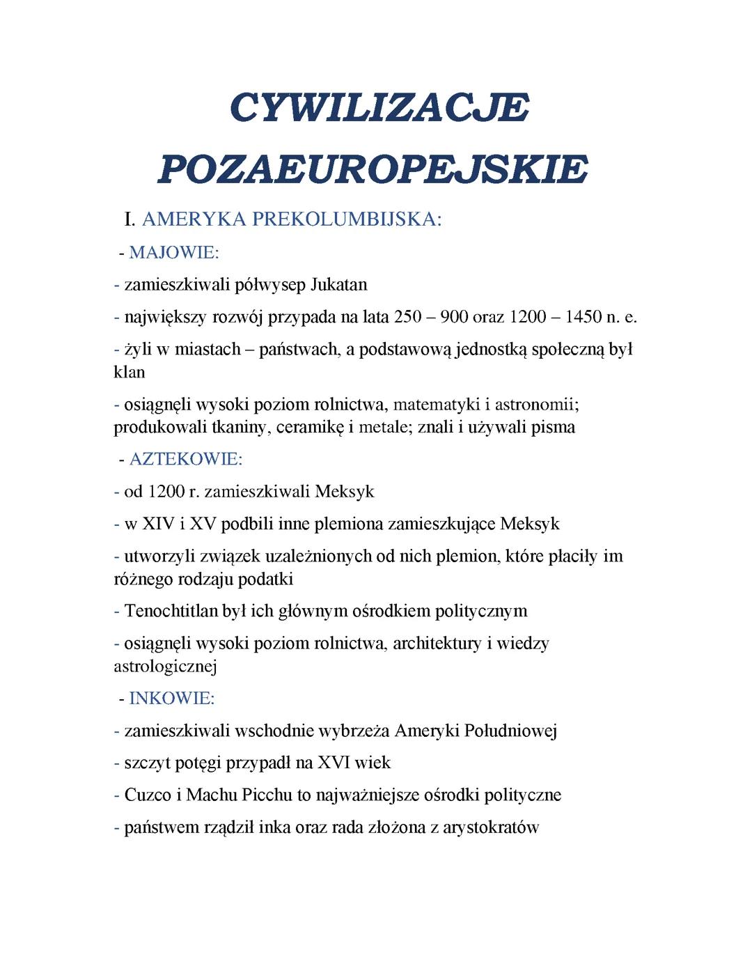 CYWILIZACJE POZAEUROPEJSKIE