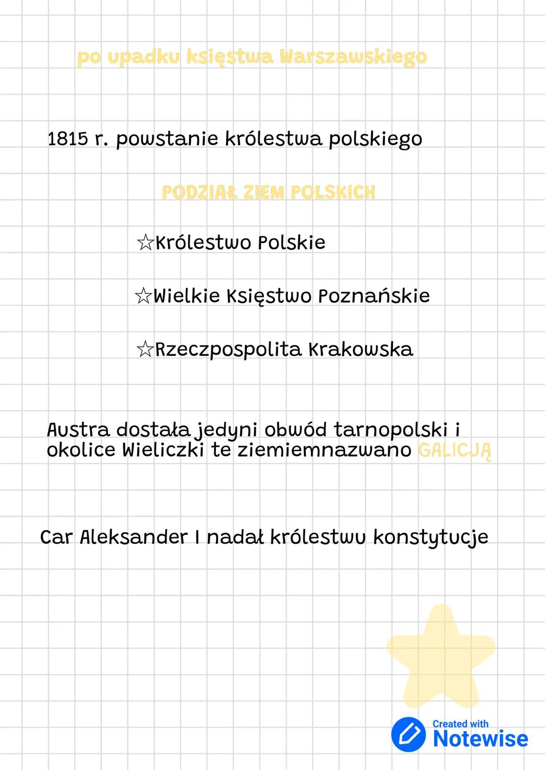 po upadku księstwa Warszawskiego
1815 r. powstanie królestwa polskiego
PODZIAŁ ZIEM POLSKICH
Królestwo Polskie
Wielkie Księstwo Poznańskie
R