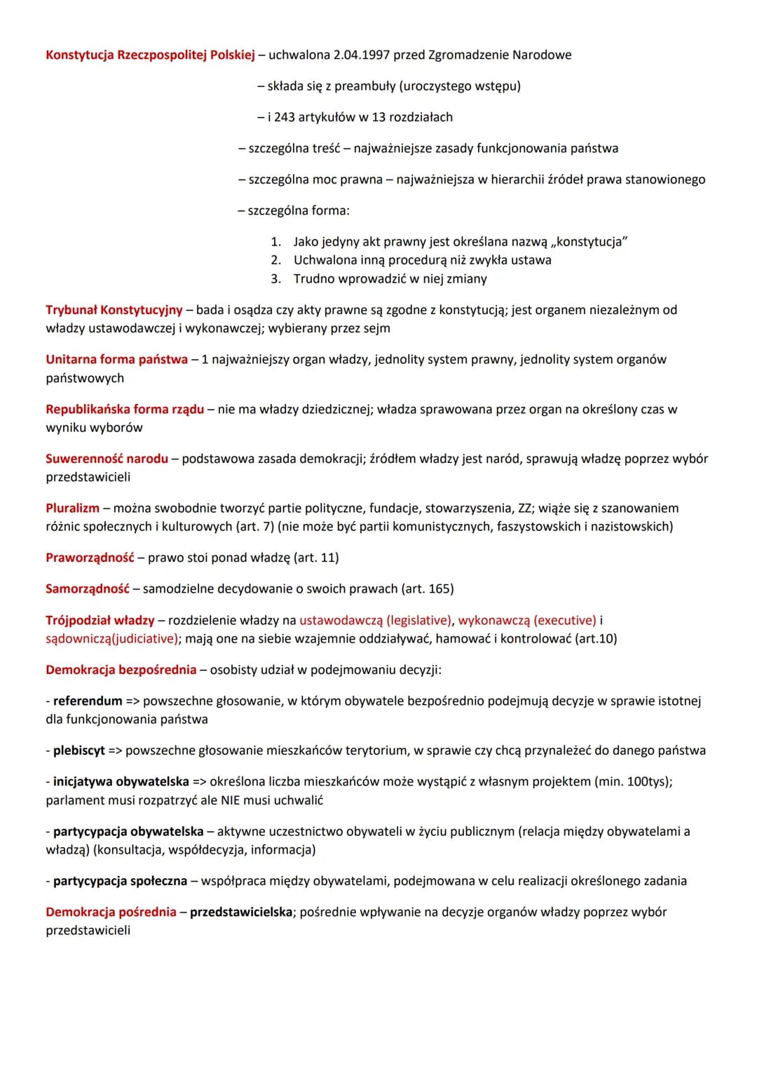 Konstytucja Rzeczpospolitej Polskiej - uchwalona 2.04.1997 przed Zgromadzenie Narodowe
- składa się z preambuły (uroczystego wstępu)
- i 243