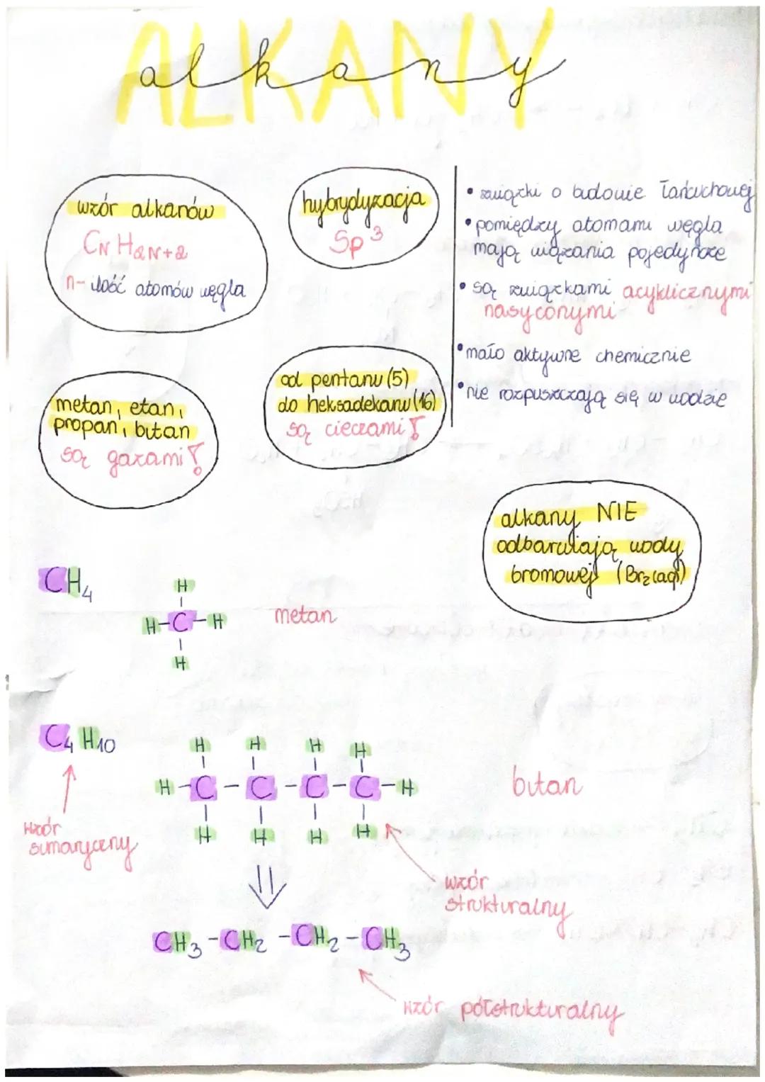 alhany
hybrydyzacja
Sp
wzór alkanów
CN Hanta
n- ilość atomów węgla
metan, etan,
propan, bitan
so garami
CH4
C4 H10
Hoor
simaryany
H
H-C-H
1
