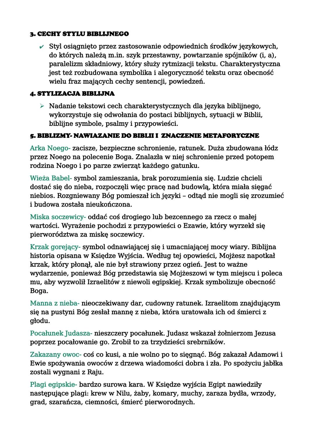 BIBLIA
1. WYBRANE POSTACI BIBLIJNE
Mojżesz- przywódca Izraelitów, wychowany na dworze faraona; wyprowadził
lud Izraela z Egiptu; symbol przy