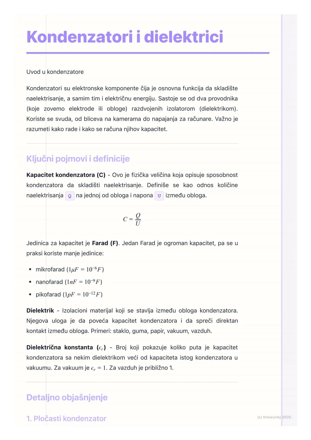 # Kondenzatori i dielektrici

Uvod u kondenzatore

Kondenzatori su elektronske komponente čija je osnovna funkcija da skladište
naelektrisan
