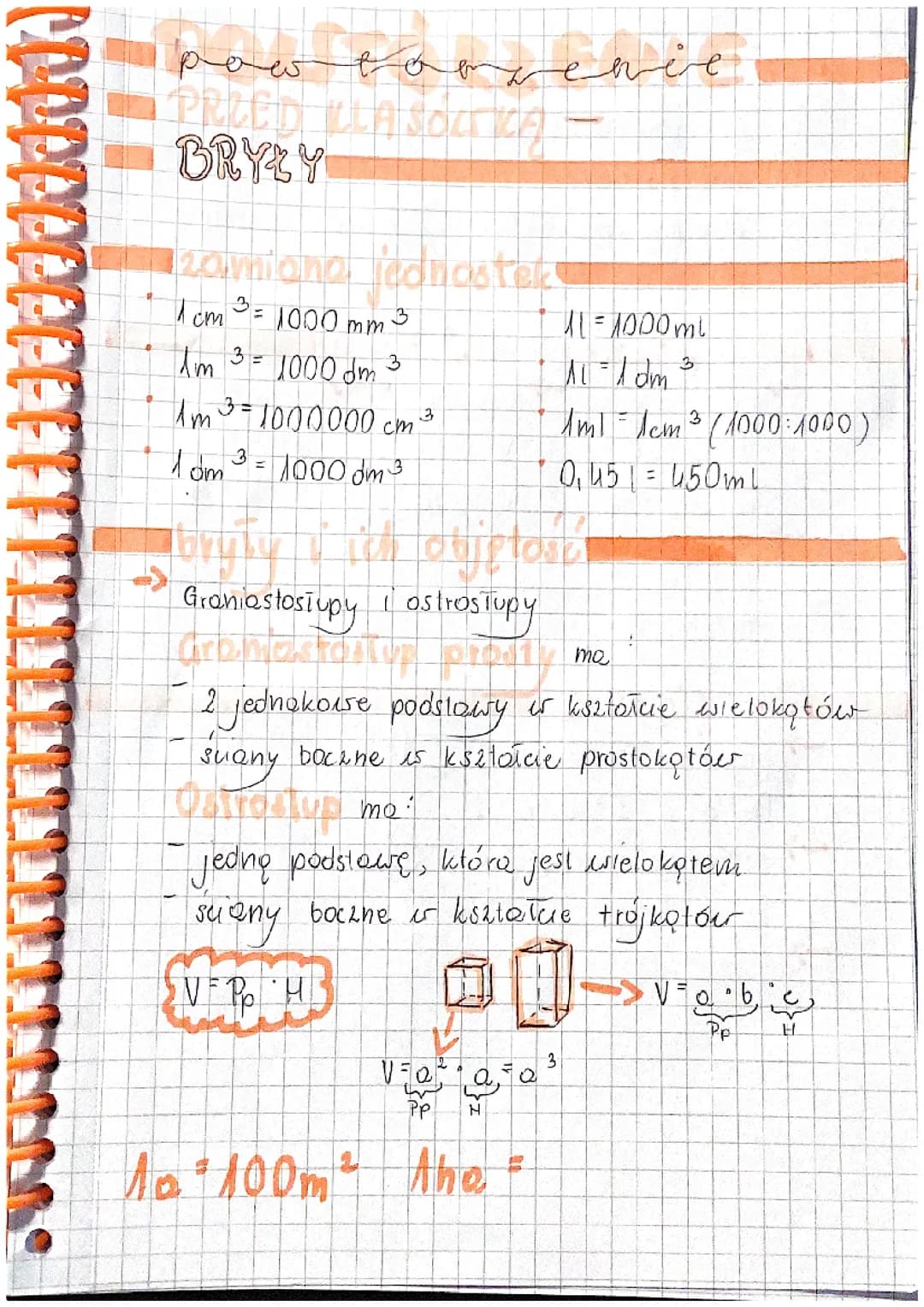 Powtórzenie przed klasówką- bryły (klasa 6)