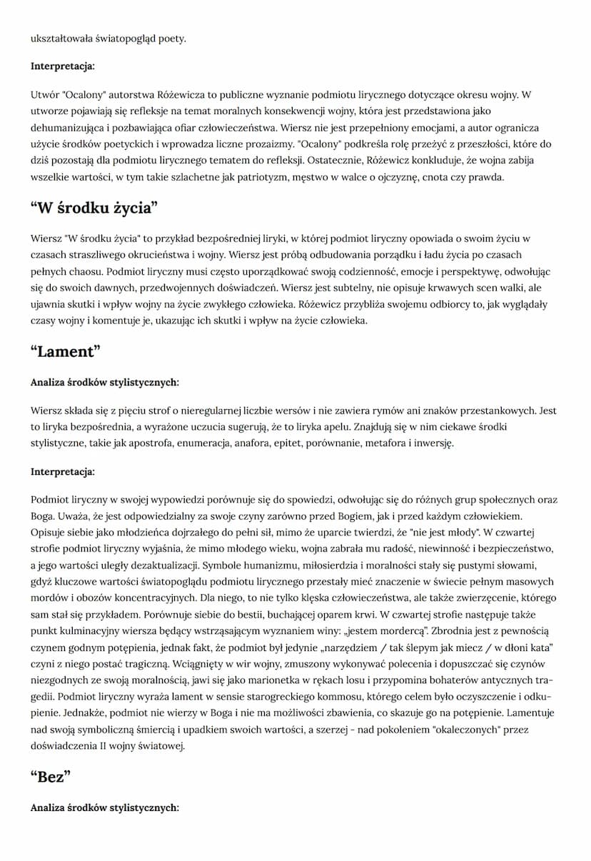 Tadeusz Różewicz 1921-2014
Problematyka i cechy poezji:
• Świadomość i psychika człowieka, który przeżył wojnę. Obsesja wspomnień i lęków, p