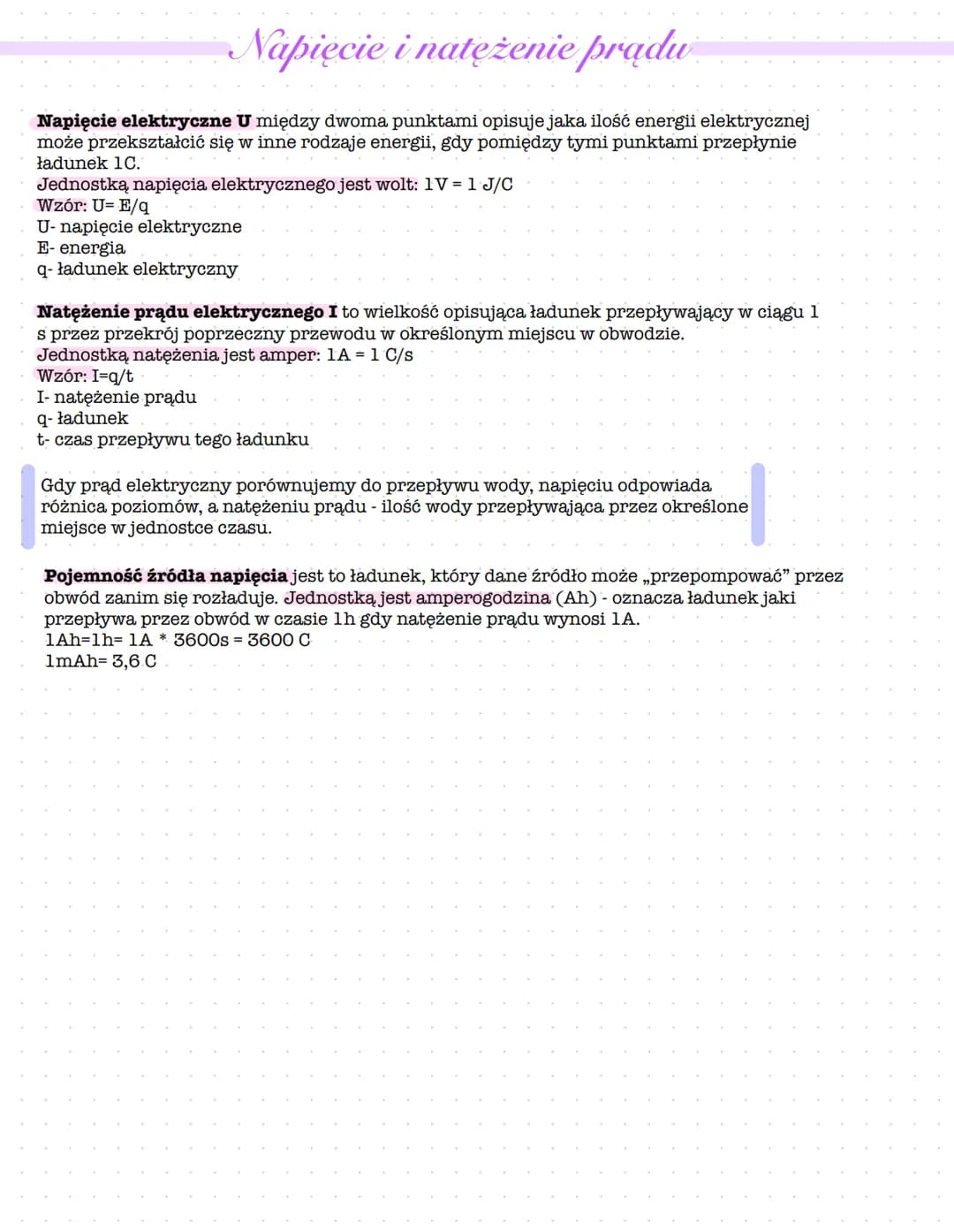 Napięcie i natężenie prądu
Napięcie elektryczne U między dwoma punktami opisuje jaka ilość energii elektrycznej
może przekształcić się w inn