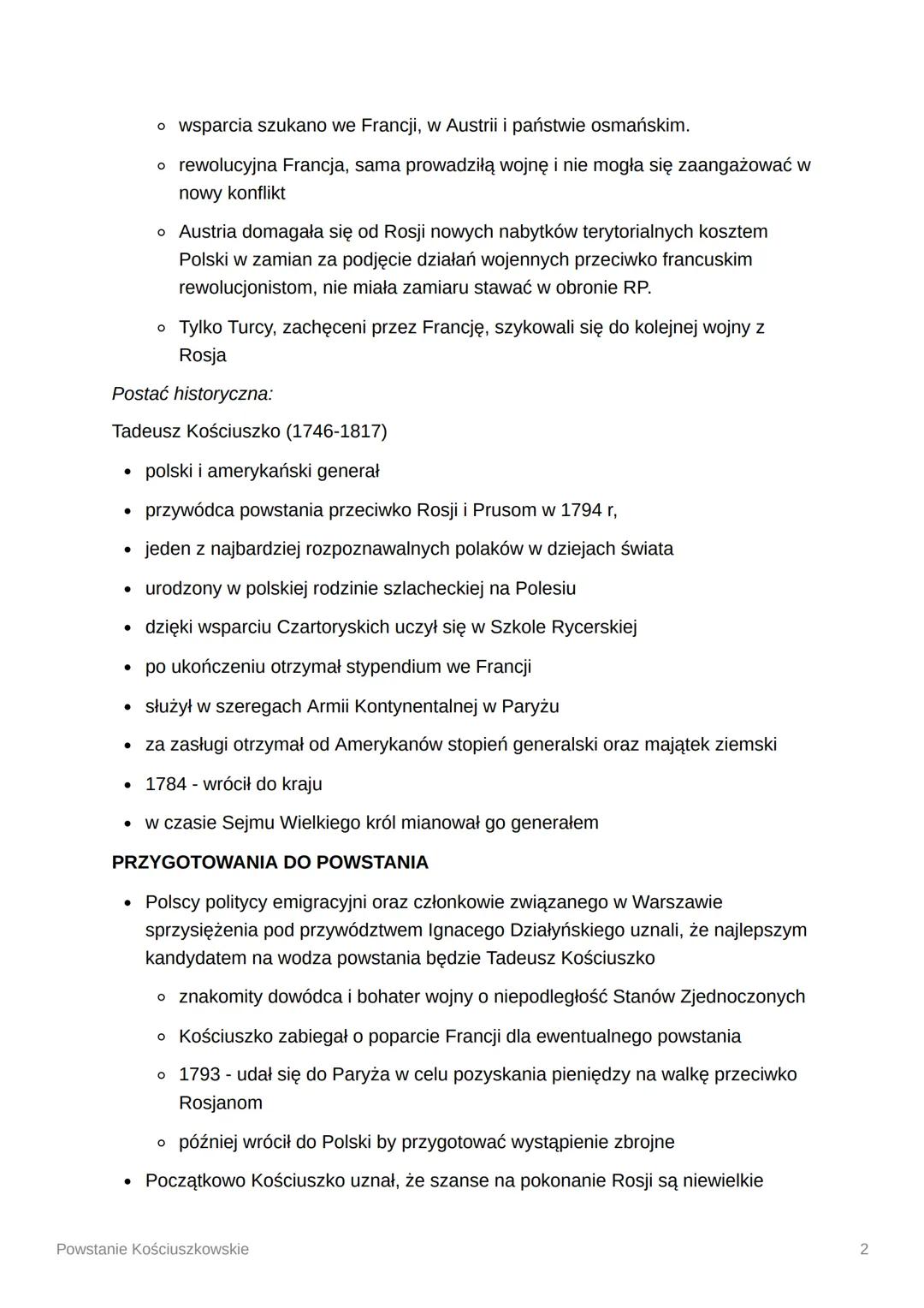 Powstanie Kościuszkowskie
RZECZPOSPOLITA PO II ROZBIORZE
• Rozbudzone przez Sejm Wielki nadzieje skończyły się wraz z klęską w krótkiej
wojn
