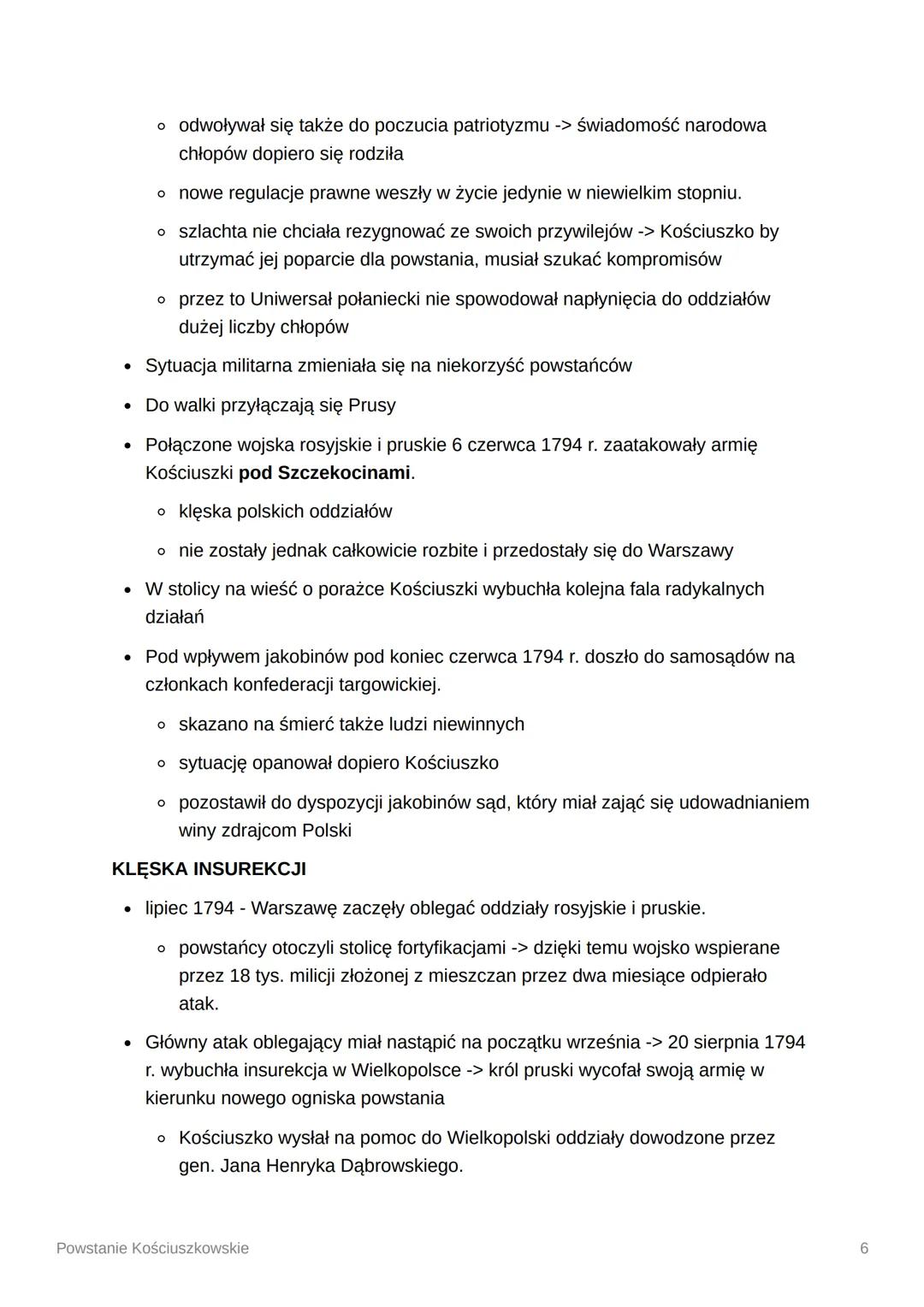 Powstanie Kościuszkowskie
RZECZPOSPOLITA PO II ROZBIORZE
• Rozbudzone przez Sejm Wielki nadzieje skończyły się wraz z klęską w krótkiej
wojn
