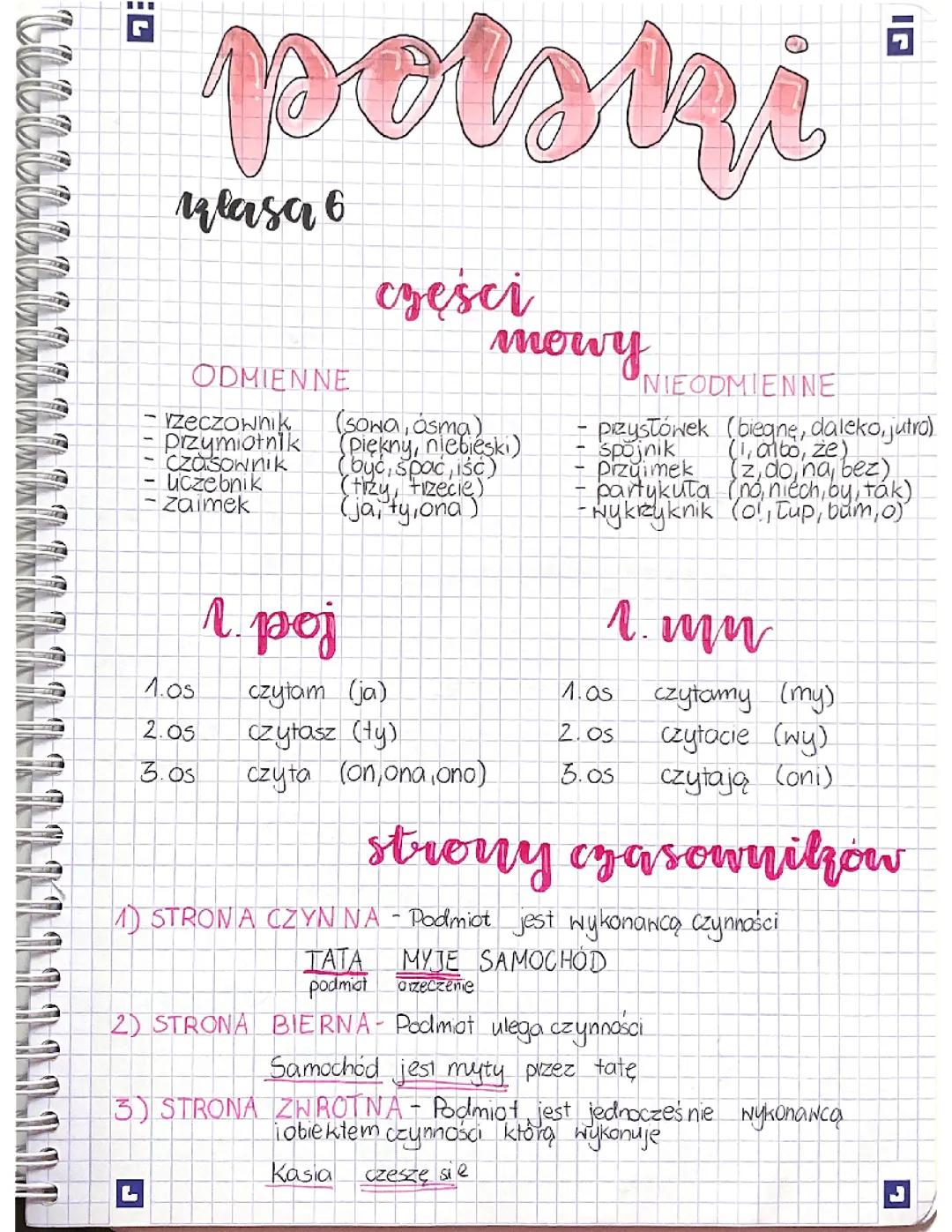 Powtórzenie z języka polskiego dla klasy 6