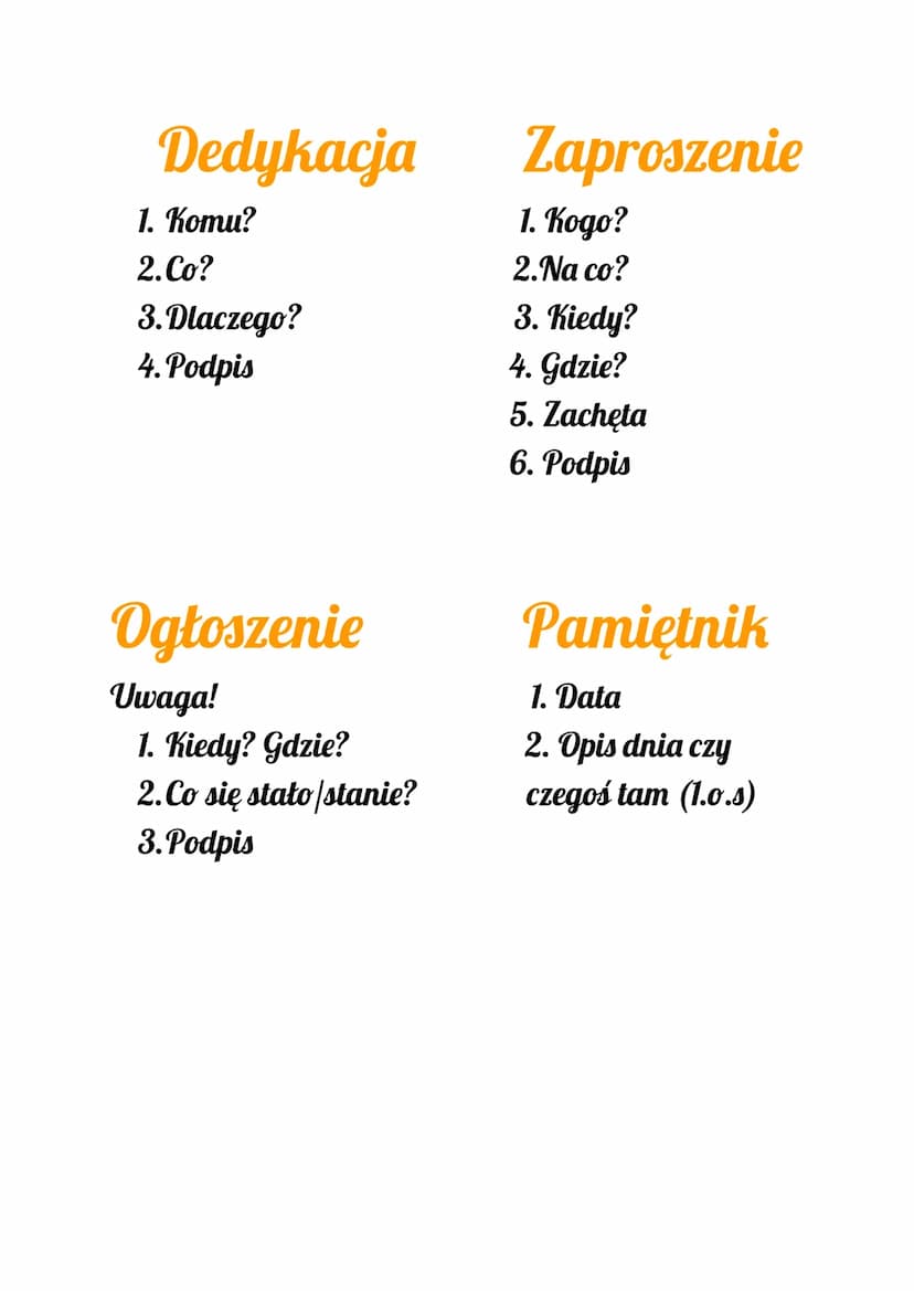 Opowiadanie
1. Wstęp (np. pewnego dnia obudziłam się
wcześniej niż zwykle. Postanowiłam wybrać się
na poranny spacer, ponieważ była wyjątkow