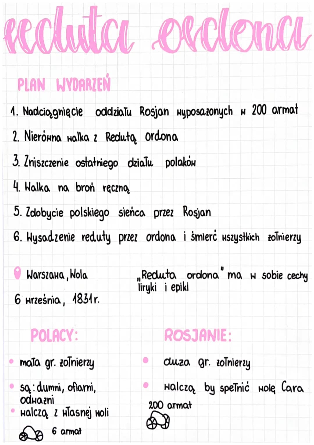 recluta exclenc
PLAN WYDARZEŃ
1. Nadciągnięcie oddziału Rosjan wyposażonych w 200 armat
2. Nierówna walka z Redutą ordona
3. Zniszczenie ost