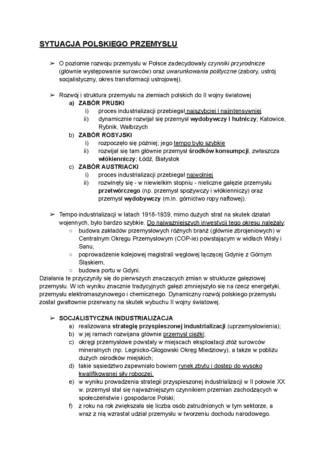 Zmiany w polskim przemyśle po 1989 - Notatka