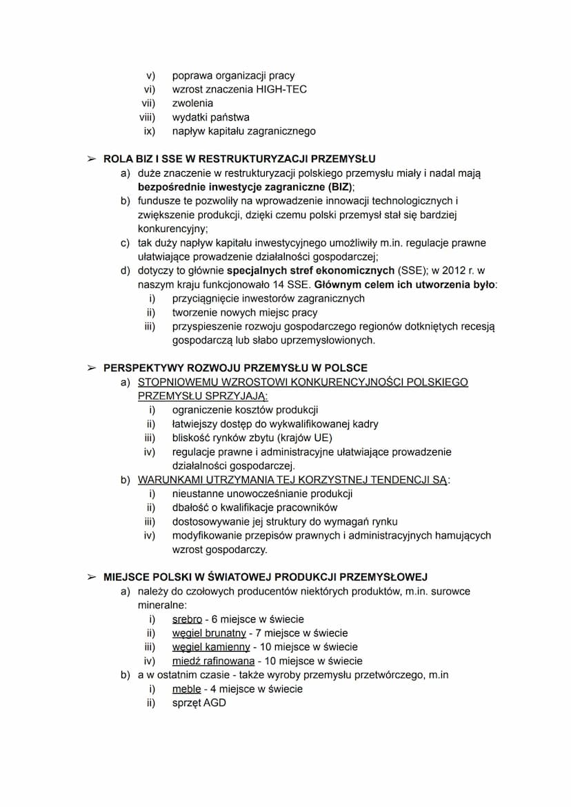 SYTUACJA POLSKIEGO PRZEMYSŁU
➤ O poziomie rozwoju przemysłu w Polsce zadecydowały czynniki przyrodnicze
(głównie występowanie surowców) oraz