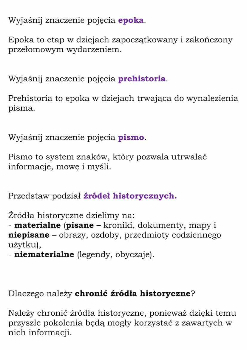 Historia jako nauka.
Wynalazek pisma.
Fiszki
Wyjaśnij znaczenie pojęcia historia.
Historia to nauka o dziejach ludzkości.
Wyjaśnij znaczenie