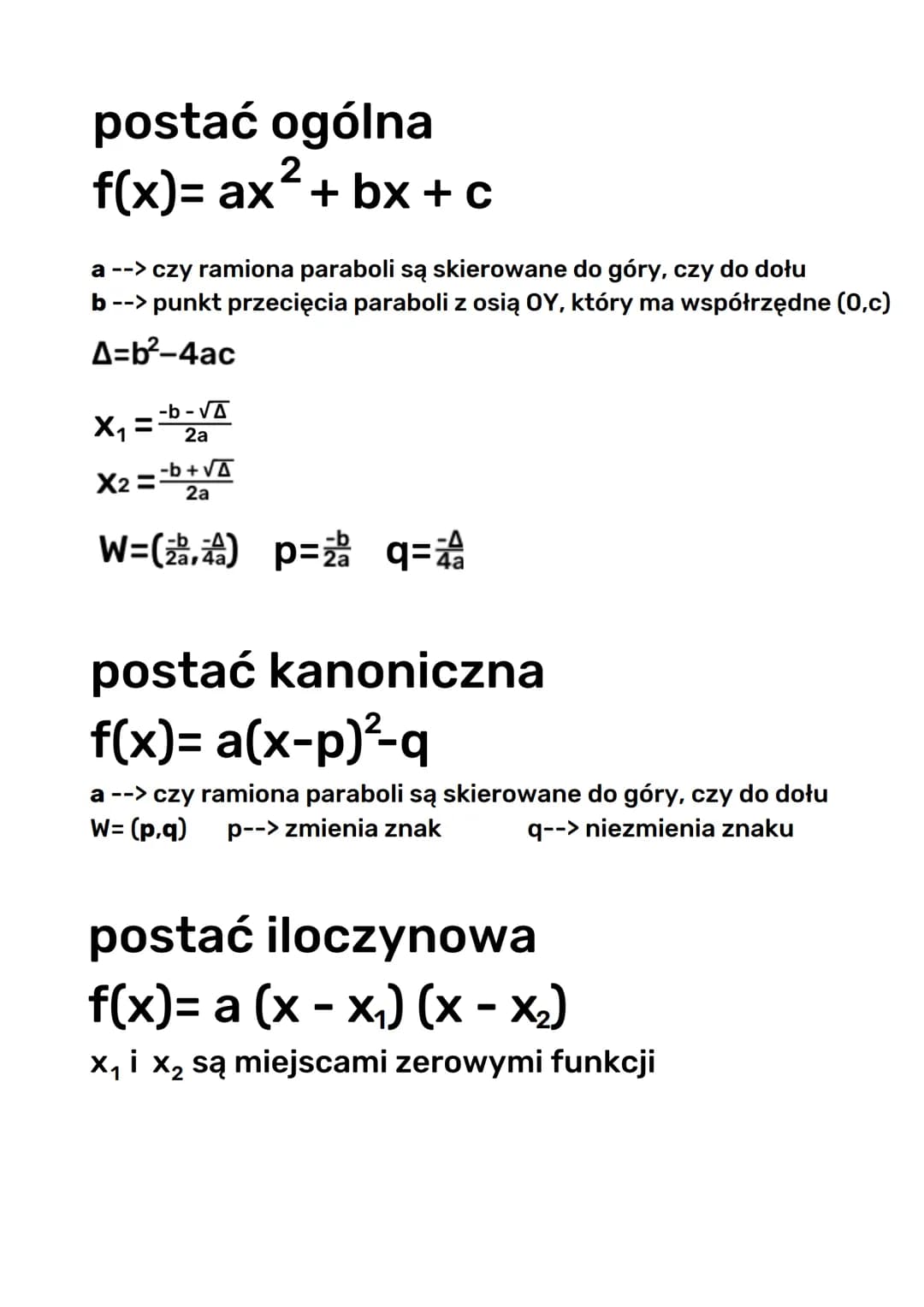 
<p>Funkcja kwadratowa f(x)=x² opisuje parabolę, której dziedzina D= (-∞, + ∞ ) = R, a zbiór wartości ZW=&lt; 0, +∞ ). </p>
<h2 id="postaogl