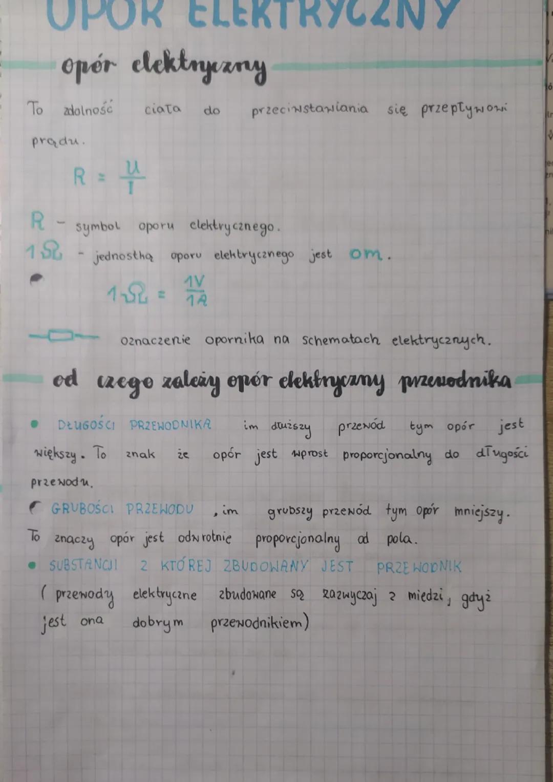 # OPOR ELEKTRYCZNY

opór elektryczny

To zdolność ciata do przeciwstawiania się przepływowi
prądu.

$R = \frac{U}{I}$

R - symbol oporu elek